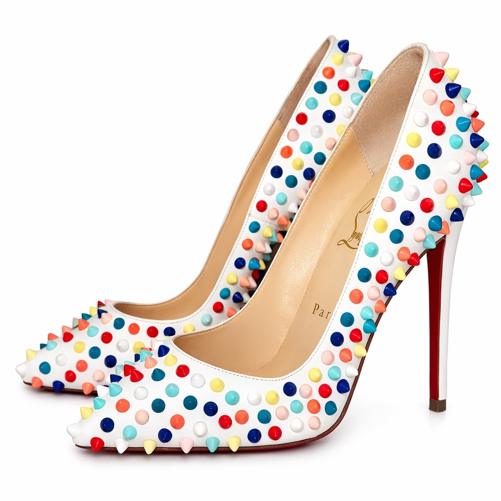 Christian Louboutin Pigalle Spikes 100 White Multi Stud Pumps EU 40 US 9